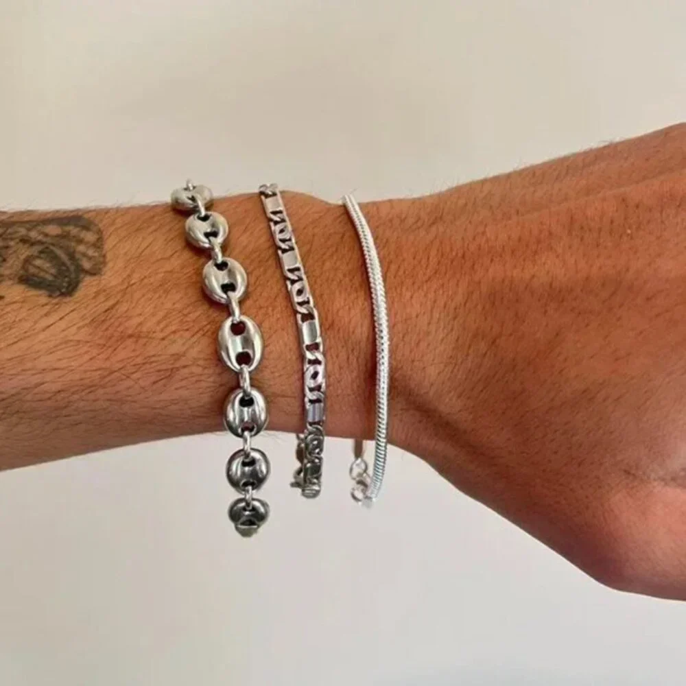 silver rope chain link bracelet